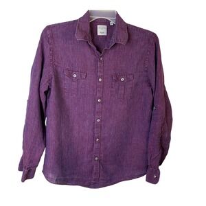 Murano Baird McNutt Mens Purple 100% Linen Slim Fit Roll Tab Sleeve Shirt Large
